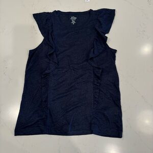 J Crew Linen Sleeveless Ruffle T : Navy : Small